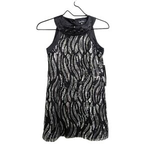 NWT Nicole Miller Girls Black Sequin Dress Halter Sleeveless Shiny Sparkly 12